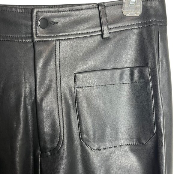 Mark Alan NY Women's M Cropped Black Faux Leather Pants Wide Leg Elevated Basic - Picture 2 of 6
